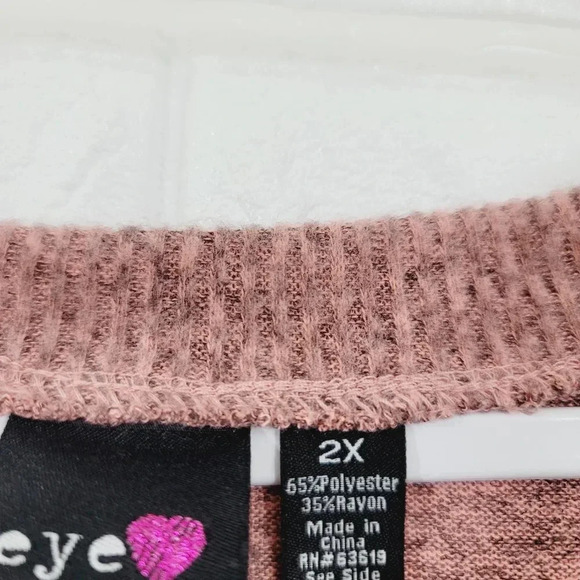 Eye Candy Women's Tweed Oversized Knit Sweater Mesh Sleeve Pink Size 2X NWT - Picture 3 of 4